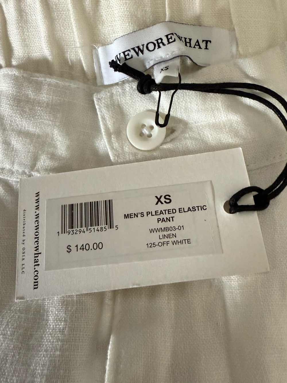 WeWoreWhat Off-White Men's Pleated Elastic Linen Chinos